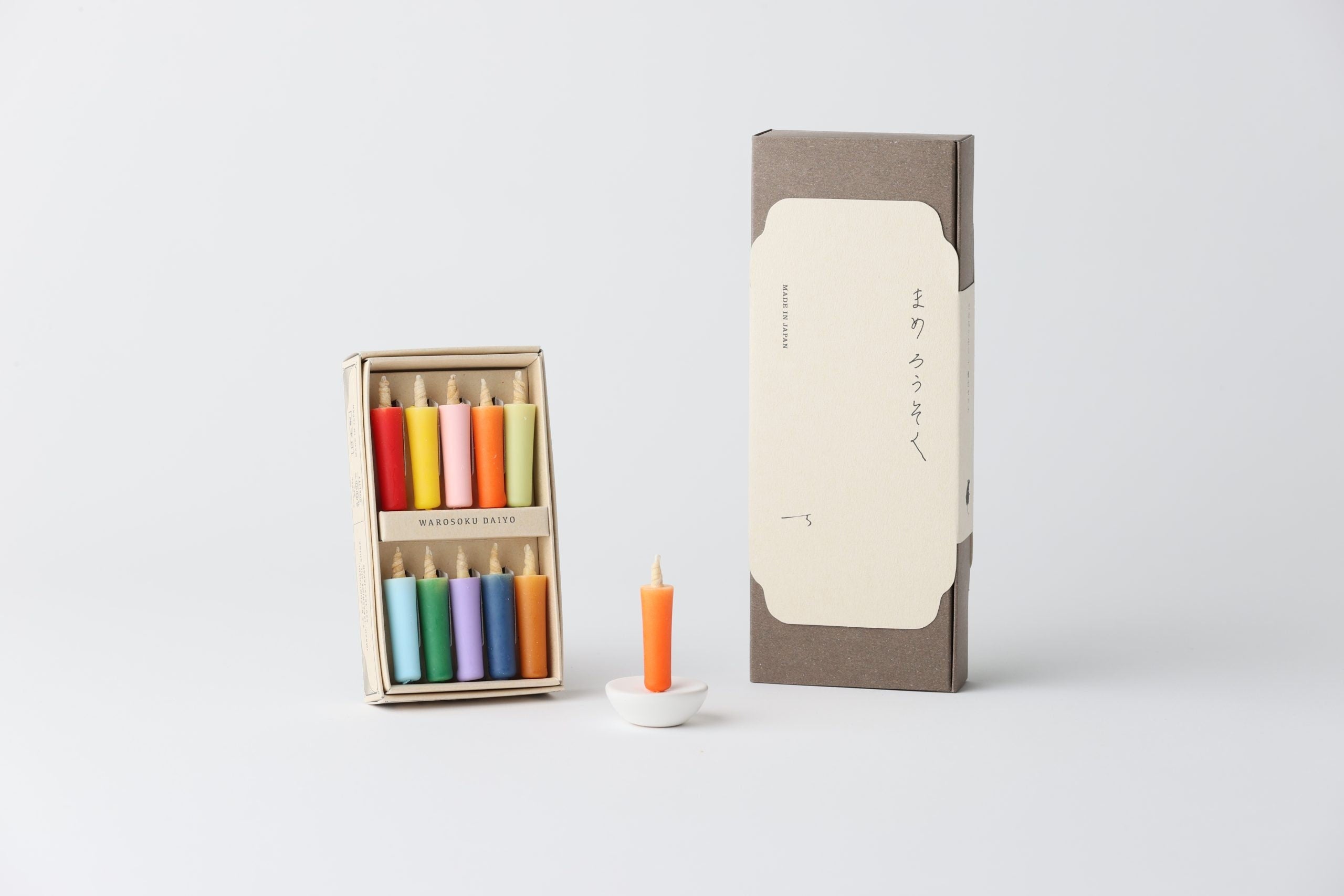 Japanese Colorful Rice Wax Candle Gift Set, 10 Cozy Organic Rice Wax Candles With Stand, Unique Handmade 100% Natural By Daiyo Candle