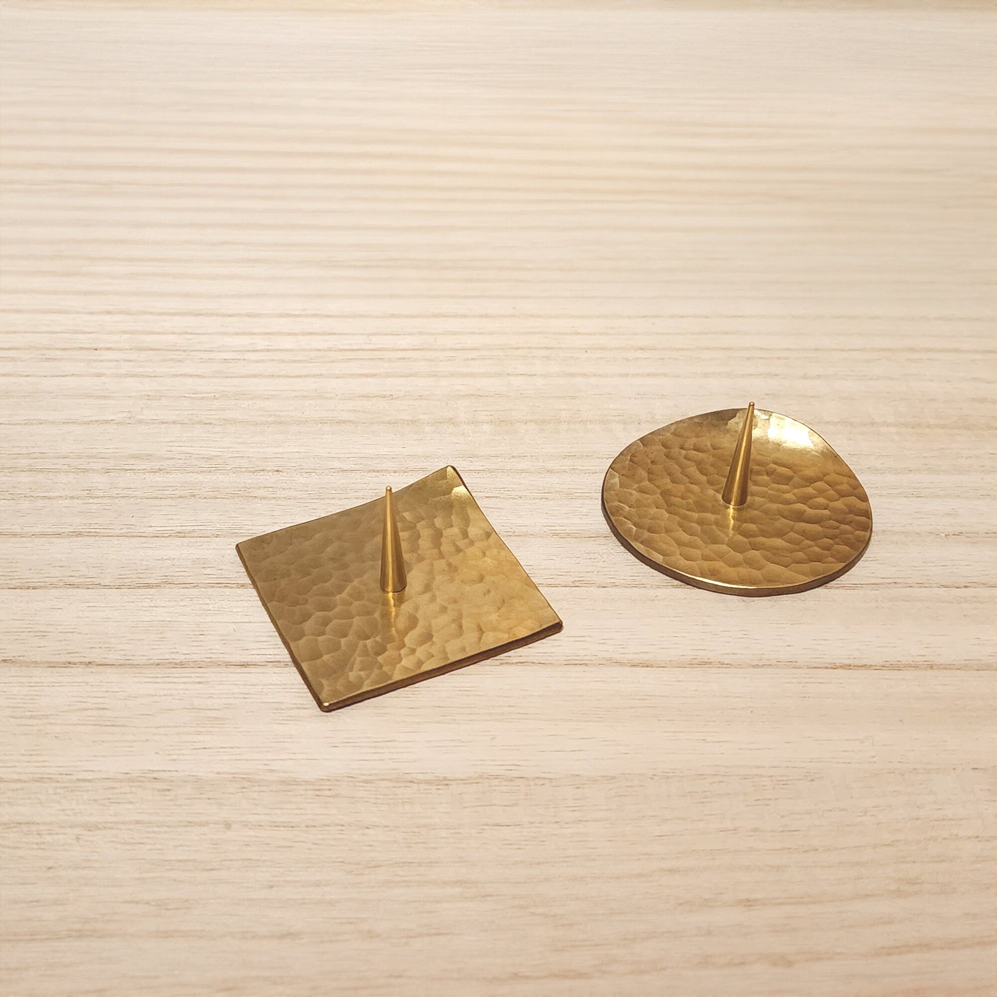 Tiny Japanese Hammered Brass Candle Holder, Unique Handmade holiday gift, Minimalist Home Decor, TSUCHI-ITA Hammered Plate By Daiyo Candle